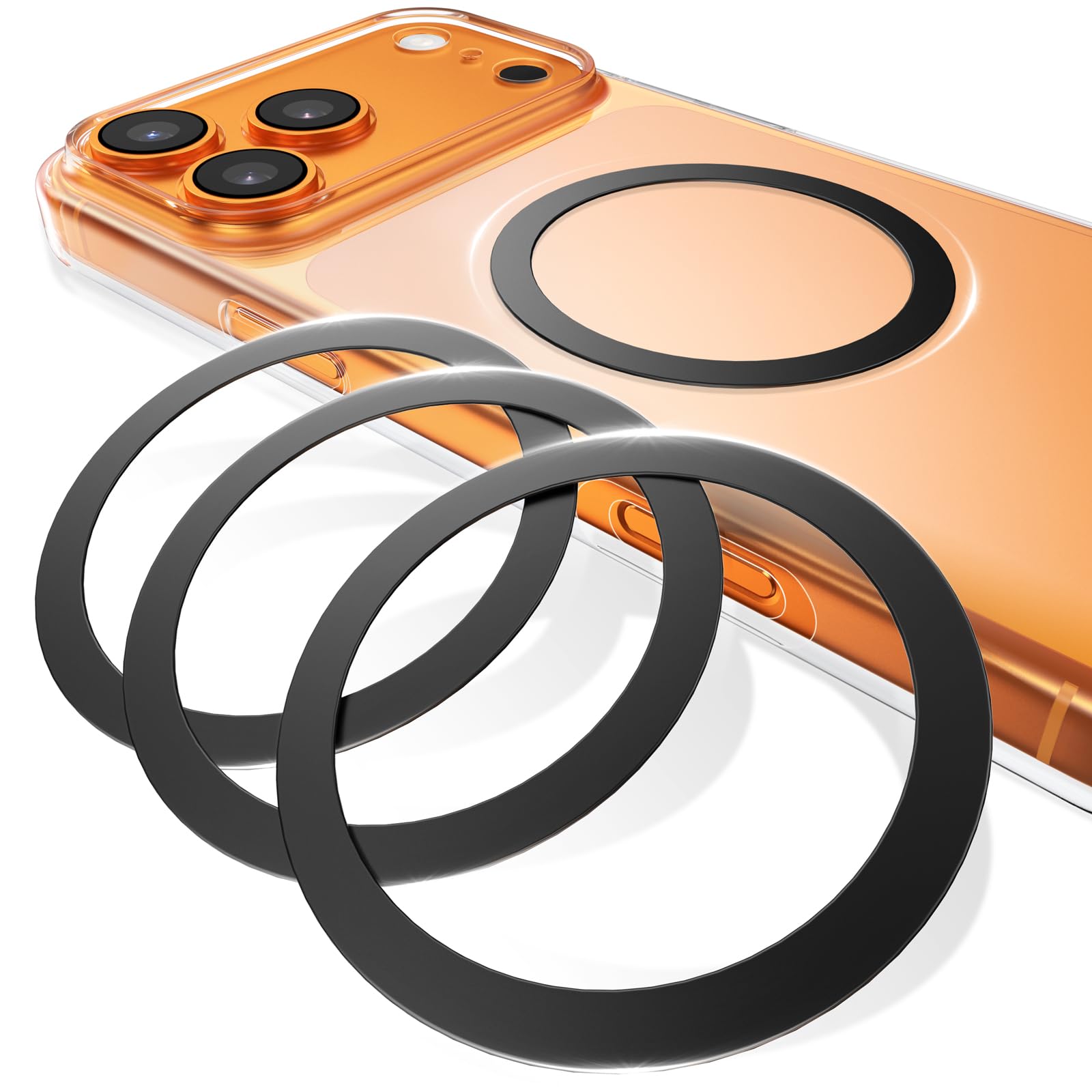 YOSH 4 Stück für MagSafe Ring Aufkleber, 1,6mm Verstärkter Metallring mit Silikonoberfläche, Bruchfest & Stabil Selbstklebend, Universal für Handyhülle, passend für MagSafe-Zubehör (Nicht Magnetisch)