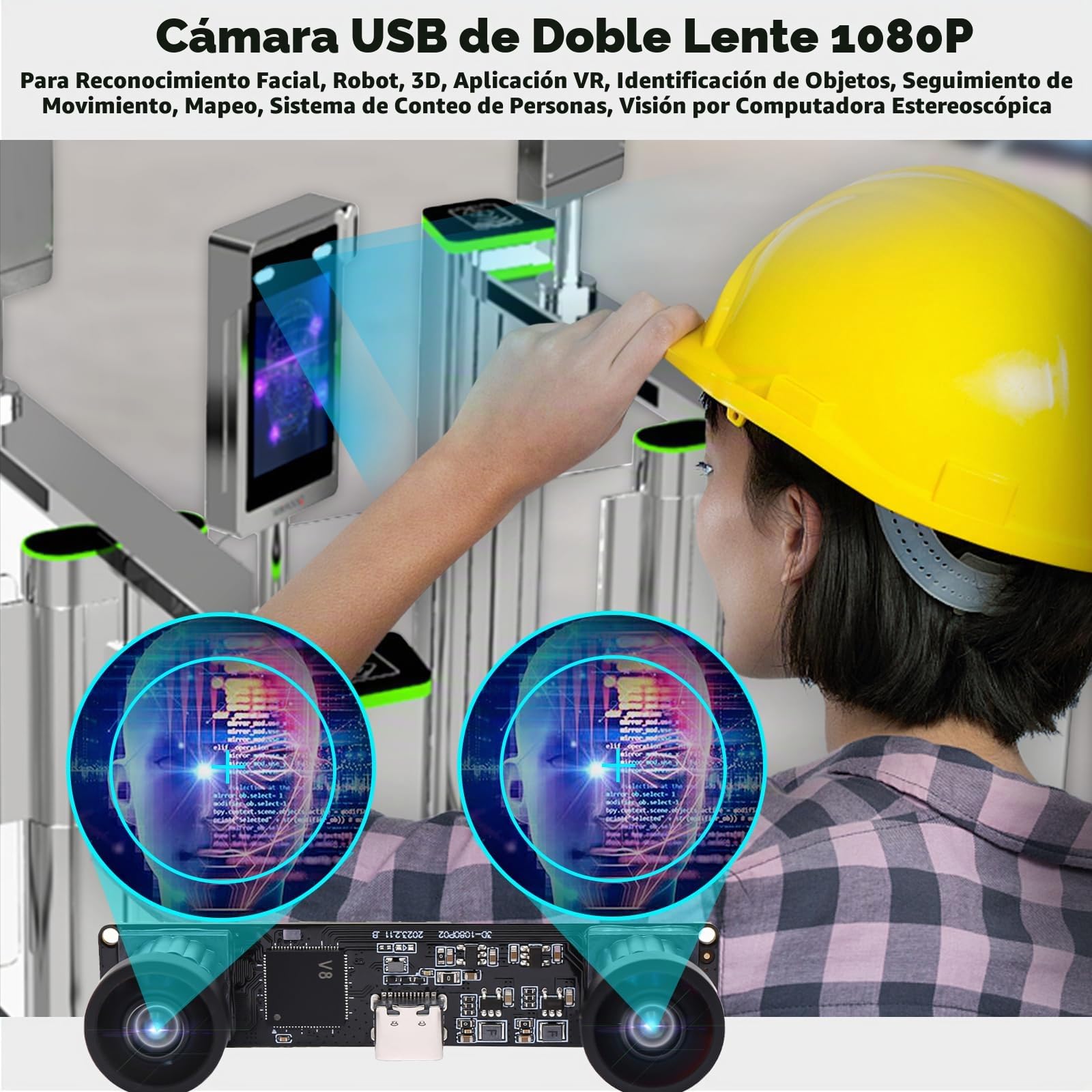 Svpro Módulo de cámara USB Dual Lens 1080P 60fps UVC Industrial Tarjeta de Sincronización Grabación a Color con Doble Lente M12, Cámara Gran Angular sin distorsión para 3D, VR,