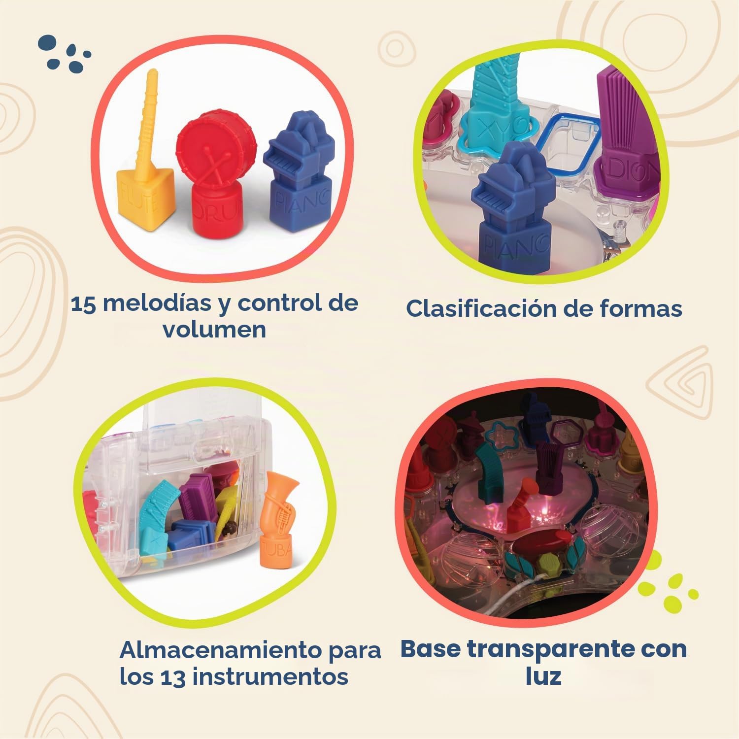 B. toys Symphony in B. Orquesta interactiva Musical con 13 Instrumentos | Escenario musical interactivo con 13 instrumentos, 15 canciones y espacio para hasta 6 instrumentos a la vez, a, 3 años y +