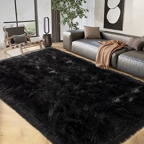 Miniatura 64 de SERISSA Alfombra suave y esponjosa de piel de oveja sintética, color beige, alfombra lanuda para el suelo del dormitorio, alfombra mullida
