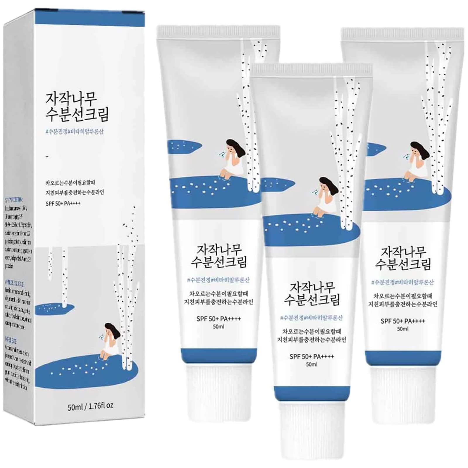 Round Lab Sunscreen, Birch Juice Moisturizing Sunscreen, SPF 50+ Moisturizer Face Sunscreen, 50ml Facial Sun Block, Moisturizing Sunscreen, Light, Breathable (3pcs)
