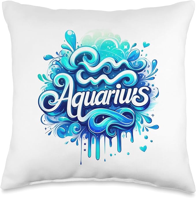 Aquarius Zodiac Symbol Horoscope Astrology Birthday Throw Pillow