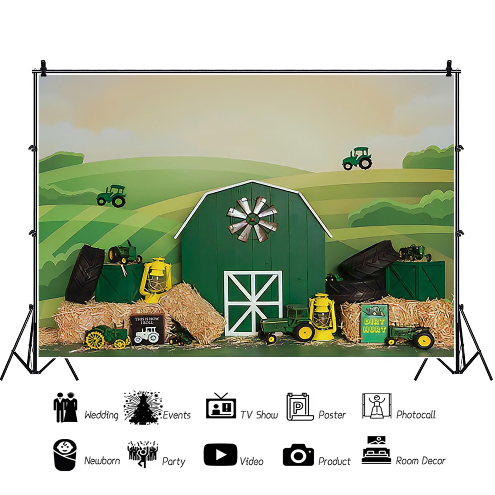 ASDCXZ Fond De Ferme 3.6x2.5 M, Grange Rouge De Ferme Fond Photo Bleu Sur Le Thème De La Ferme Occidentale, Fond Boîte Photo Vinyle Pour La De Fête De Douche De Bébé