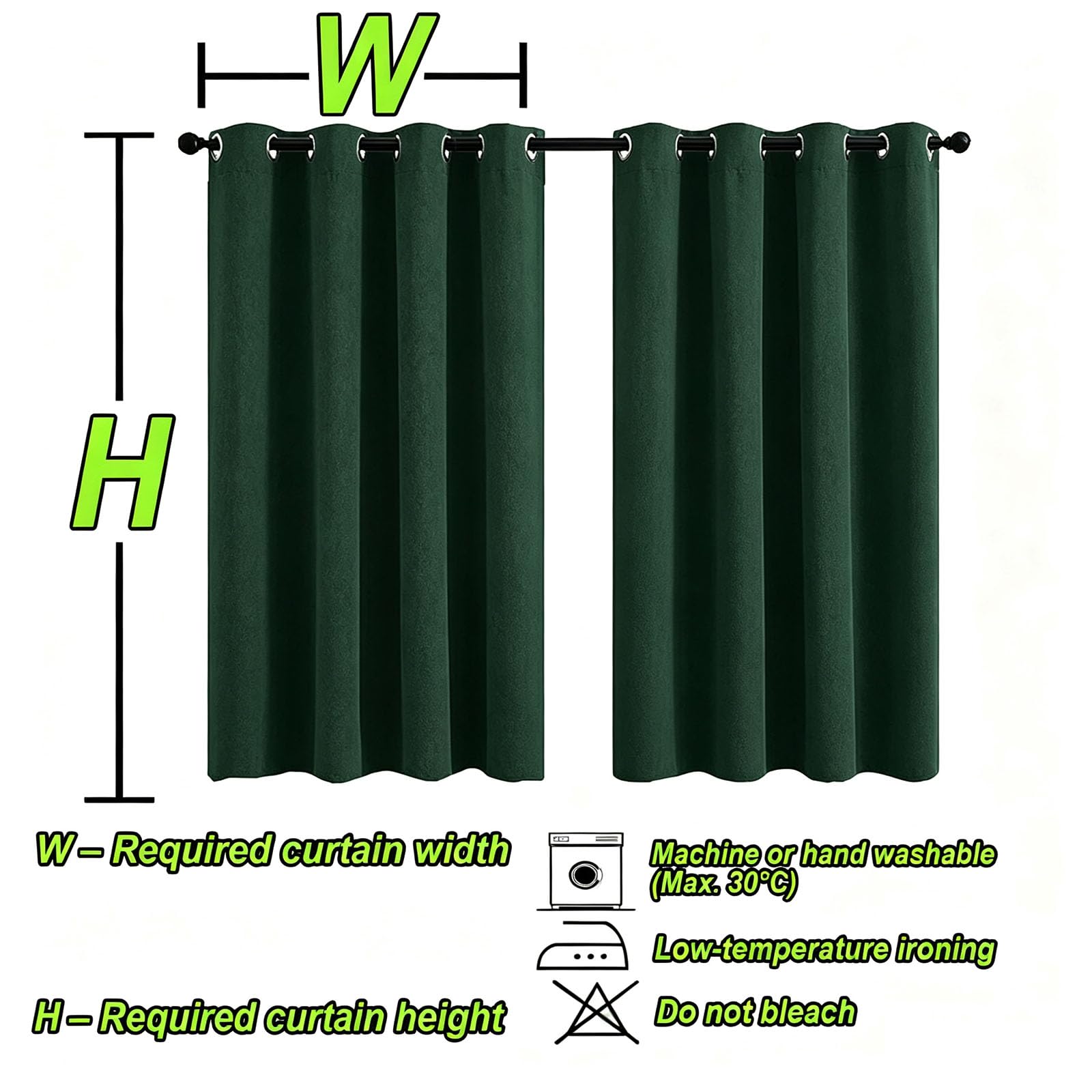 Outdoor Vorhang 166 x 264 cm Benutzerdefinierte Größe Outdoor Vorhang Wasserdicht Wetterfest Blickdicht mit Ösen Wetterfest mit Ösen für Garten Balkon, Dunkelgrün