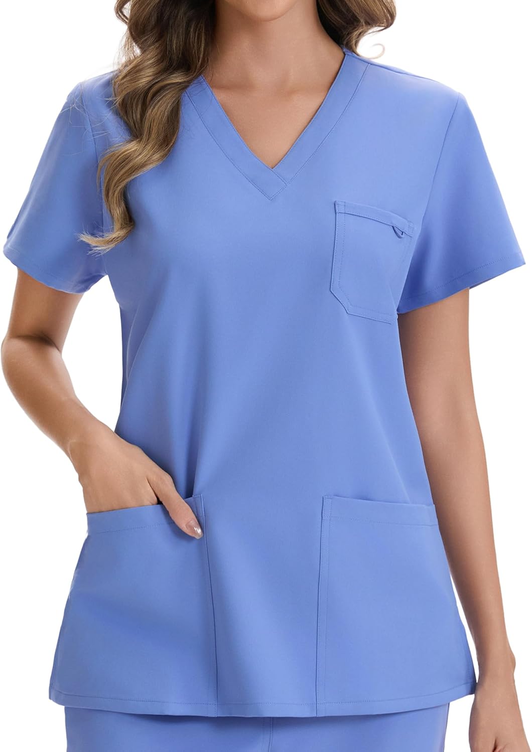 Women's Scrub Top Short Sleeve Medical Shirts Stretchy Soft Nurse Uniform V Neck To...