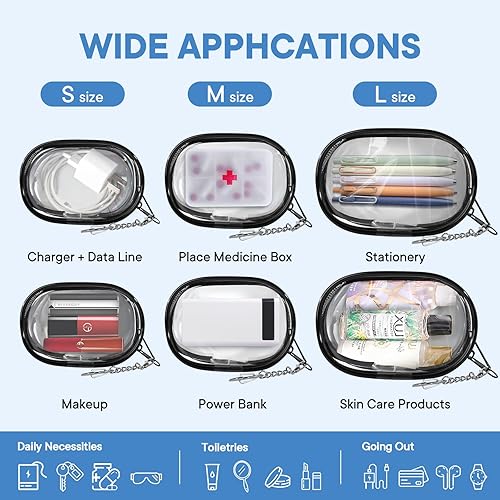 Miniatura 5 de XEWEA Pequeña bolsa de maquillaje transparente portátil impermeable, 3 piezas aprobadas por la TSA estuche de cosméticos con cremallera, organizador