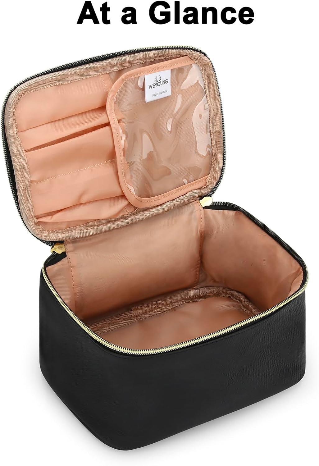 Small Makeup Bag Travel Cosmetic Bag Toiletry Zipper Pouch Make Up Organizer Bag with Handle Purse for Women Soft PU Leather Skincare Case (L02-Black) - Image 6