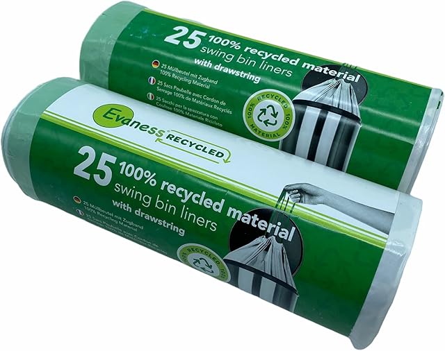Evaness 100% Recycled Material Bin Bags with Drawstring 50L 60L - 50 bags