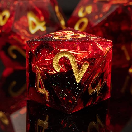 Miniatura 5 de KERWELLSI DND - Juego de dados de resina para mazmorras y dragones hecho a mano con bordes afilados DD inclusiones translúcidas con purpurina juego