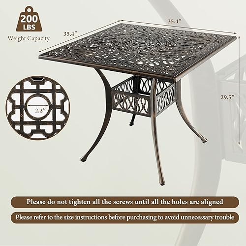 Miniatura 5 de Tangkula Mesa de comedor para exteriores de 35.4 pulgadas, mesa de aluminio fundido para todo tipo de clima con agujero para paraguas de 2.2