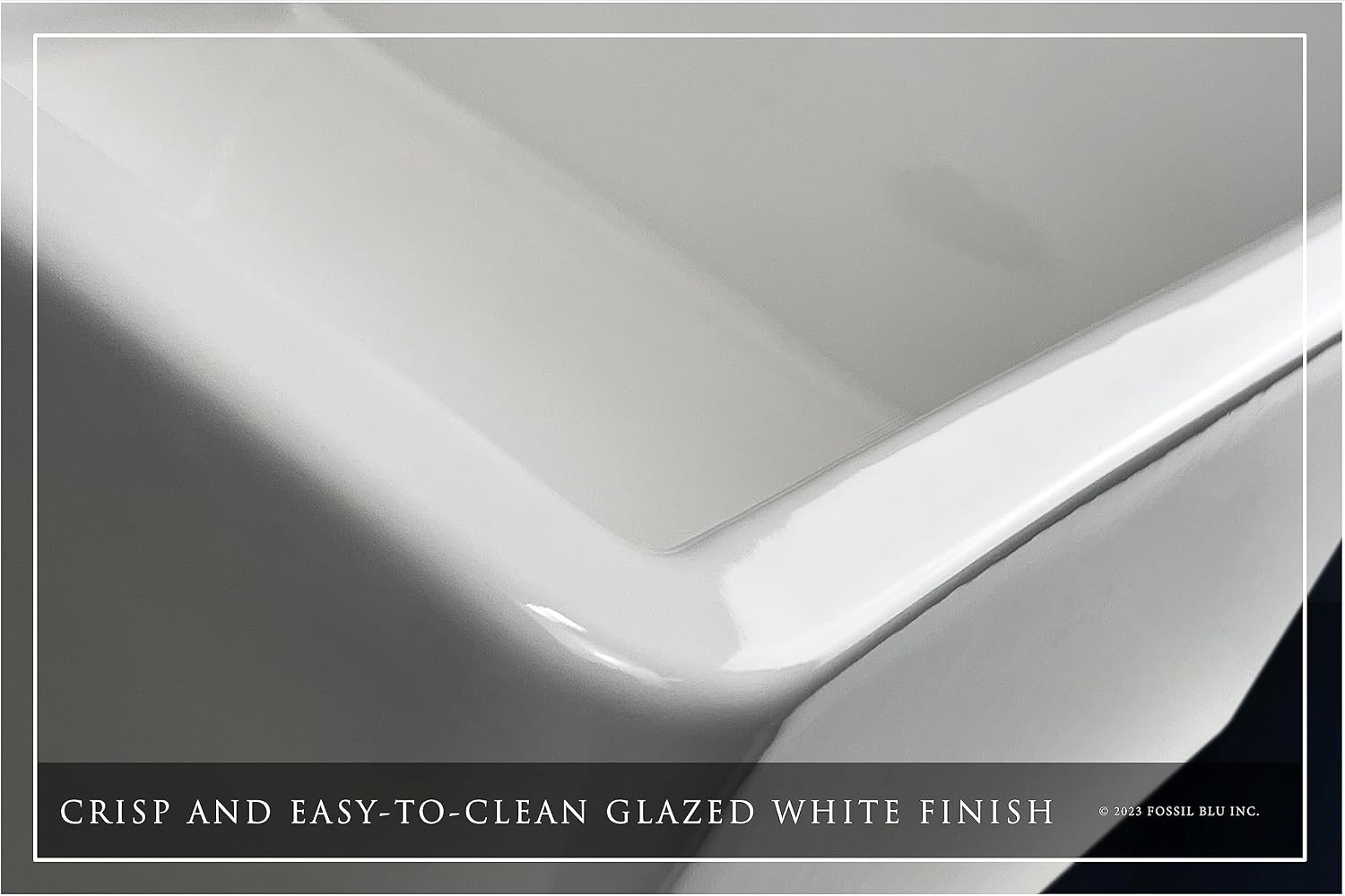 FSW8001 LUXURY 20 X 18 INCH BATHROOM FARMHOUSE SINK IN WHITE, REVERSIBLE, SOLID FIRECLAY, FLAT FRONT, BY FOSSIL BLU
