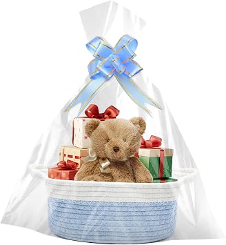 Empty Gift Basket 30 x 20 x 12 cm Braided Basket with Gift Bags and Ribbons Empty Gift Basket for Christmas Birthday Wedding Storage Basket Decorative Basket Blue