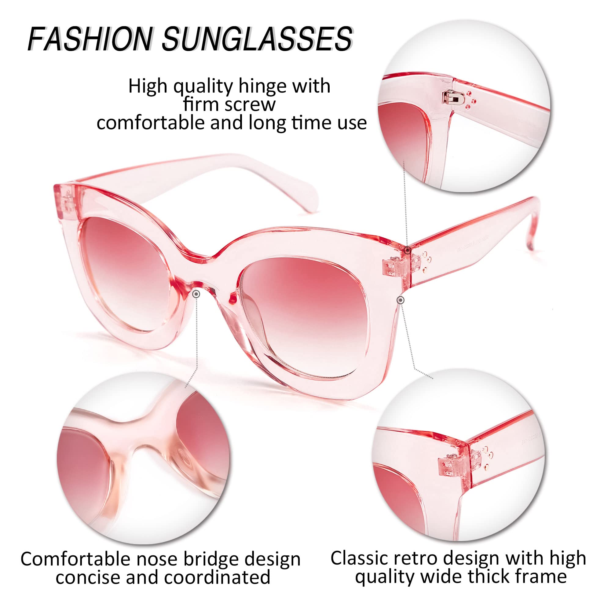 FEISEDY Retro Oversized Square Horn Sunglasses Semi Cat Eye Butterfly Glass Big Thick Bold Frame B2572