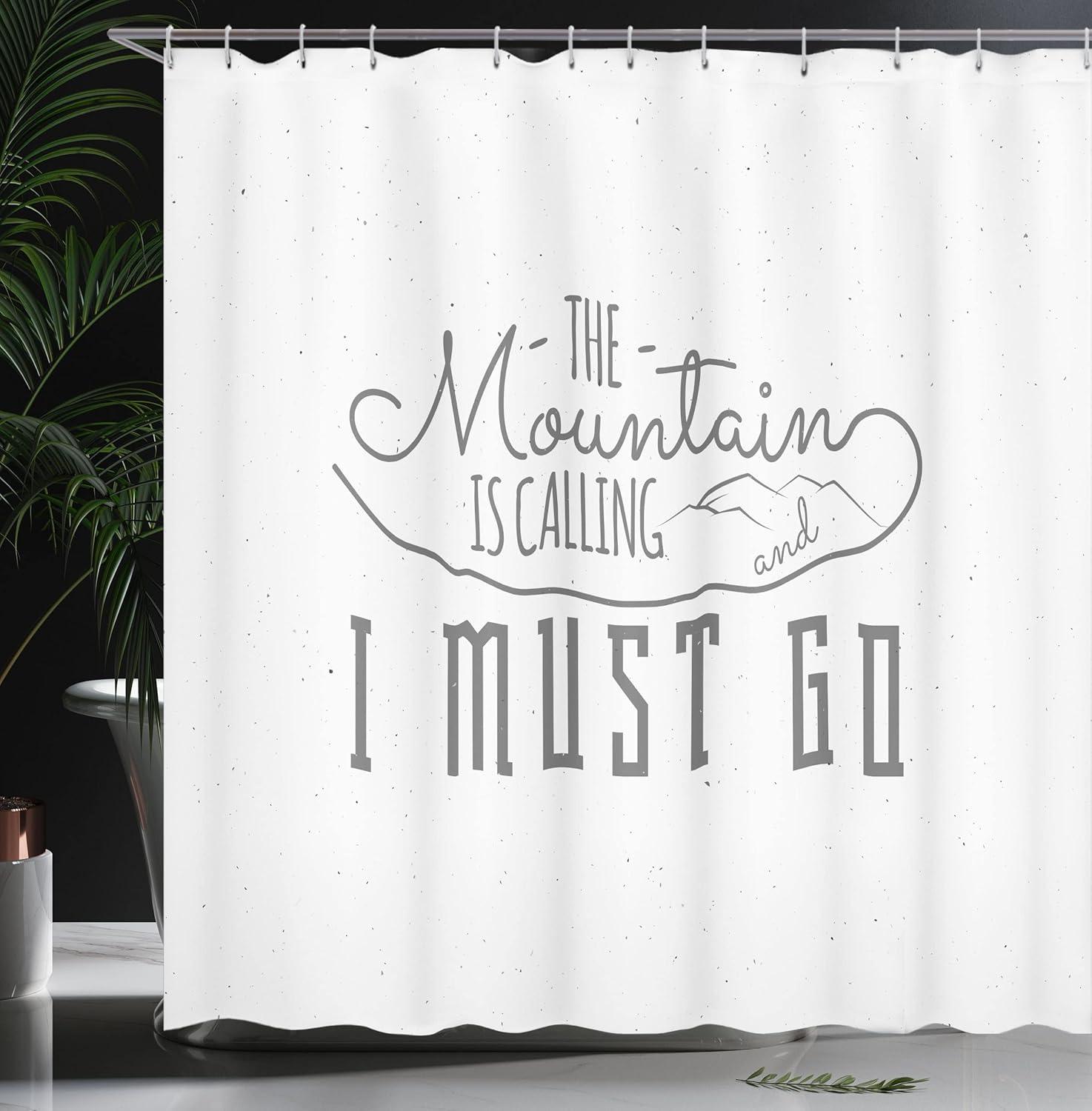 Ambesonne Adventure Shower Curtain, Inspirational Typography Design Hiking Woods Mountains Call of The Nature Theme, Cloth Fabric Bathroom Decor Set with Hooks, 69" W x 75" L, White Grey