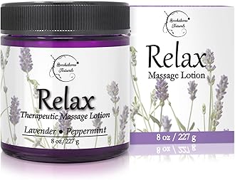 Relax Therapeutic Massage Lotion – All Natural Enriched with Lavender & Peppermint Essential Oils Perfect for Massage Therapy - Massage Cream for Full Body Massage - Brookethorne Naturals 8oz