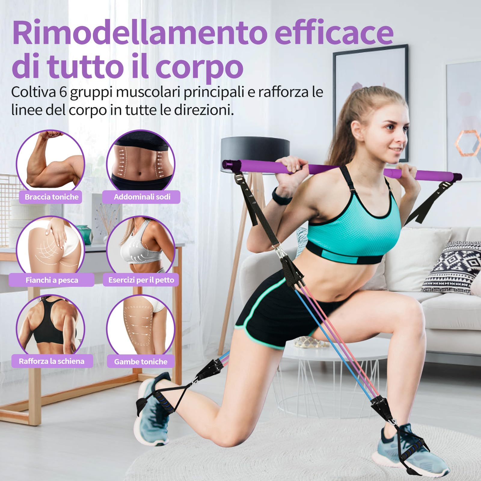 Fokky Elastici Fitness,5 Livelli di Bande Elastico Palestra Elastiche Fitness Set Fasce di Resistenza Con Maniglie,Cinturino Alla Caviglia,Ideale per Yoga,Pilates,Costruzione Muscolare
