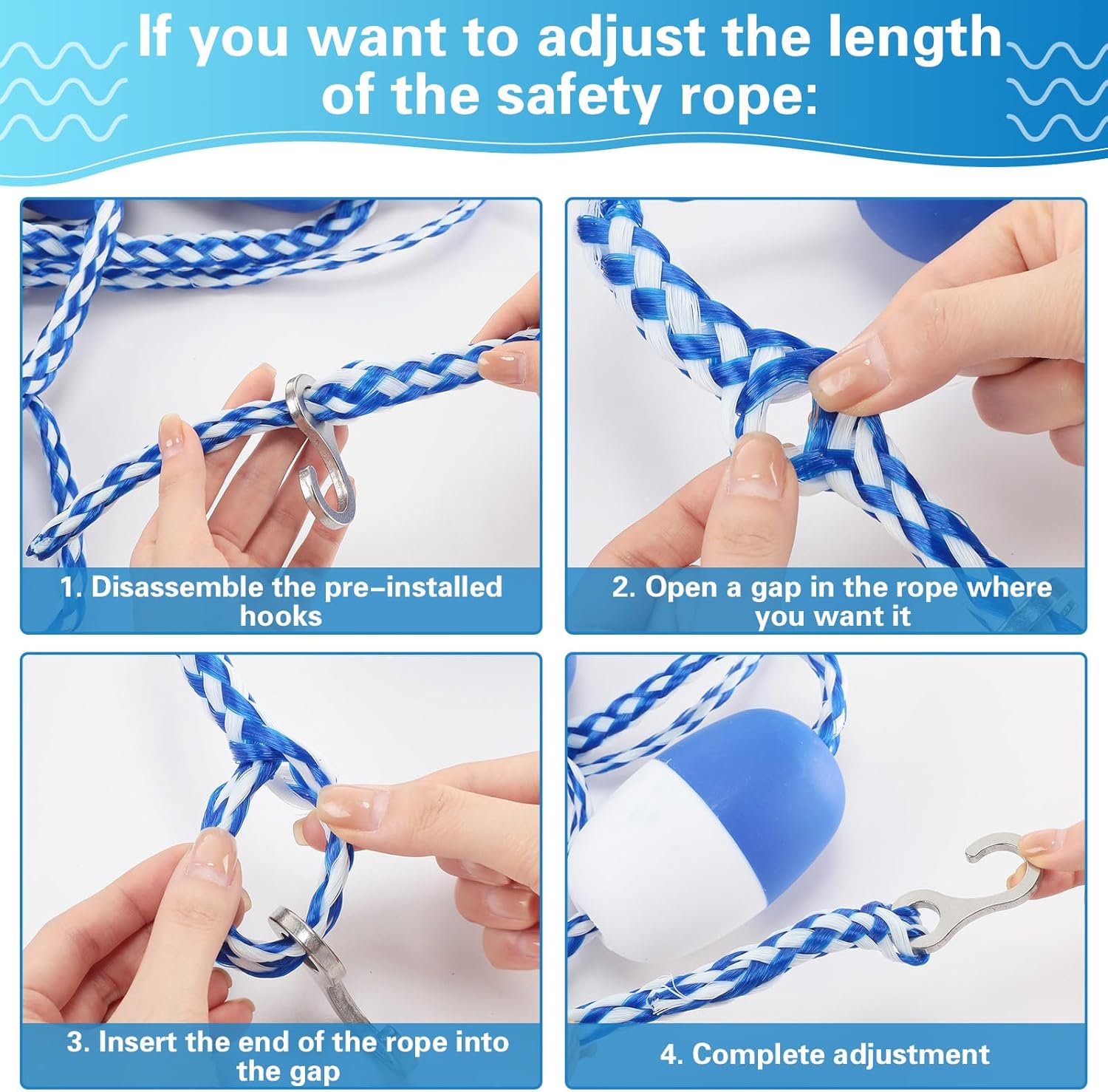 3 Pack 16ft 18ft 20ft Swimming Pool Safety Divider Rope, Swimming Pool Safety Rope with Pre Assembled Stainless Hooks and Bi Tone Floating Buoys, Section Off Hazardous Areas, Caution Help