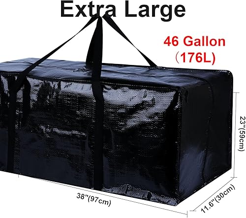 Miniatura 6 de Paquete de 3 bolsas de mudanza extragrandes negras de 180 L con cremalleras y asas de transporte, bolsa de almacenamiento resistente para ahorrar