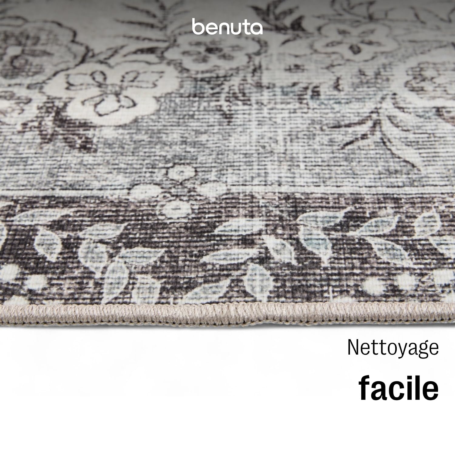 benuta Basic Tapis Salon George - Noir/Gris 200x300 cm - Lavable - Rectangulaire Vintage, Élégant, Rétro pour Chambre, Couloir, Salle à Manger