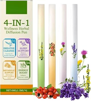 4Pcs Herbal Diffuser Pen, Portable Aromatherapy Inhaler Stick, Dual-Action Herbal Purifier Pen, Plant-Based Vaporless Fum Inhaler for Cleanse, Breathing Aid & Oral Freshening 1Box