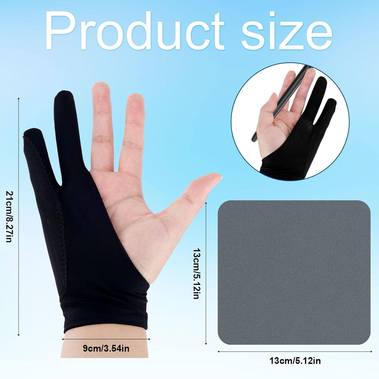Two-Finger Artist Glove for iPad & Graphics Drawing Tablet, 8.27x3.54in Digital Drawing Gloves for Right Hand and Left Hand, Smudge Guard Art Glove with Cleaning Cloth, Artist Gift (Large)
