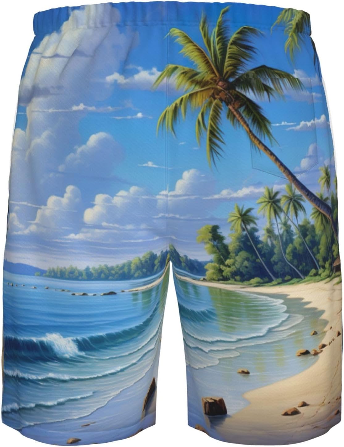 Mens Sandy Beach Print Beach Shorts,Casual Summer Shorts for Men,Quick Dry Polyester