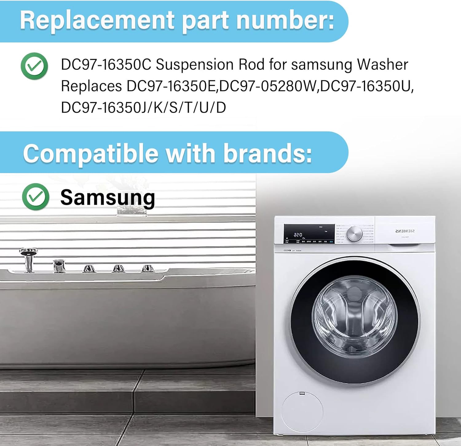 New Upgrade DC97-16350C Suspension Rod for samsung Washer Replaces  DC97-16350E,DC97-05280W,DC97-16350U,DC97-16350J/K/S/T/U/D,25.8IN(65.5CM),WA45H7000A...