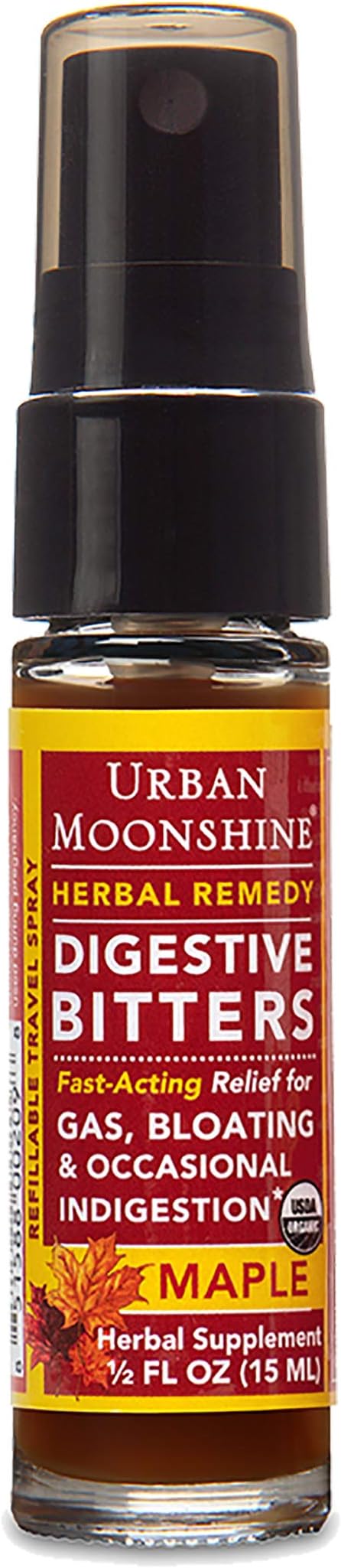 Urban Moonshine Maple Digestive Bitters | Organic Herbal Supplement | Fast-Acting Relief for Gas, Bloating & Occasional Indigestion | 15 ML Spray (Pack of 3)