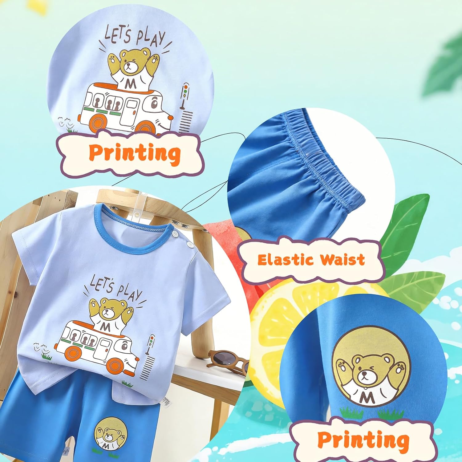 Colorful House Toddler Boys Summer Clothes Cartoon Outfit Set T-Shirt and Short for Little Kids
