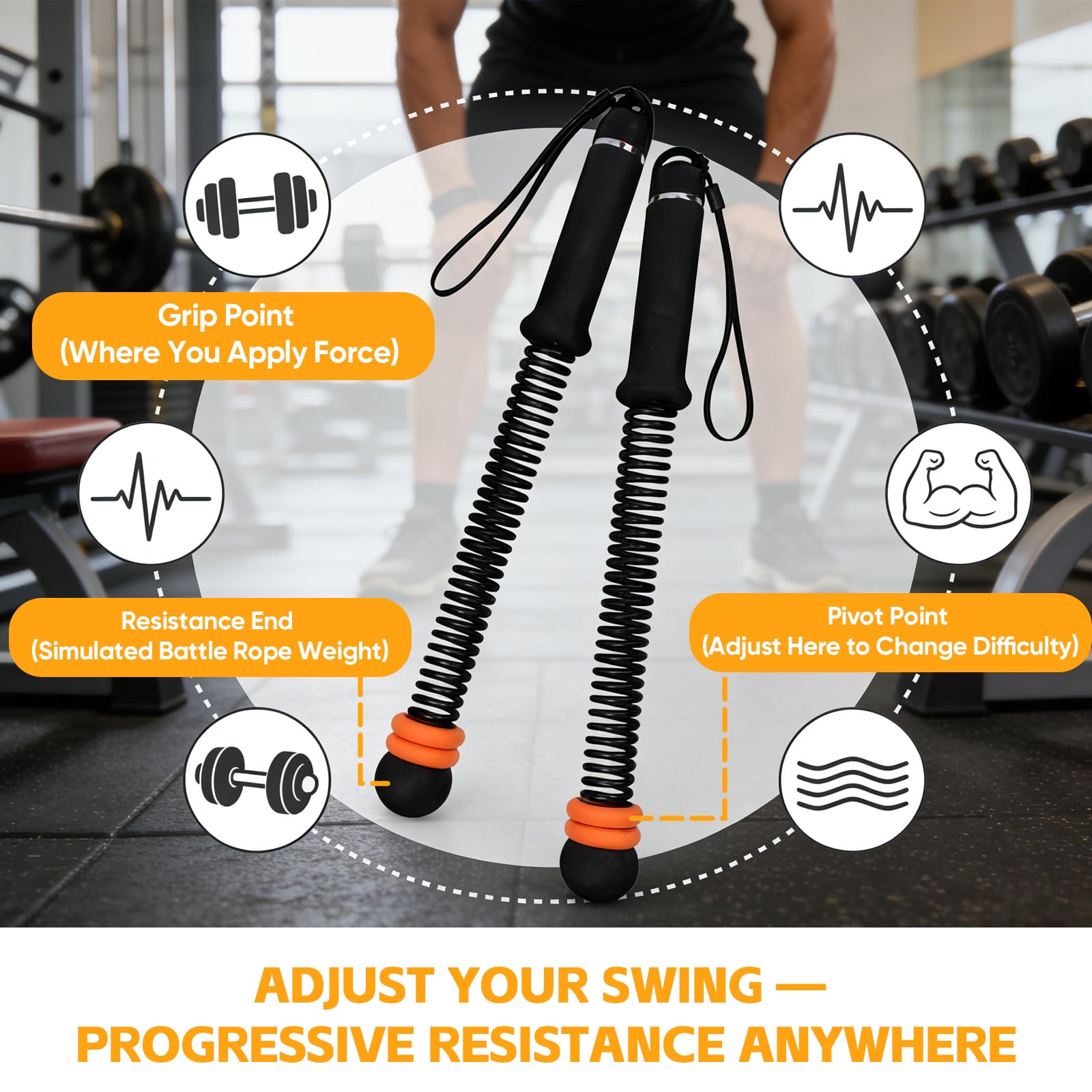 SakerPlus Corde da combattimento regolabili senza fili, 1,4 kg, per palestra domestica, HIIT, forza e allenamento completo del corpo
