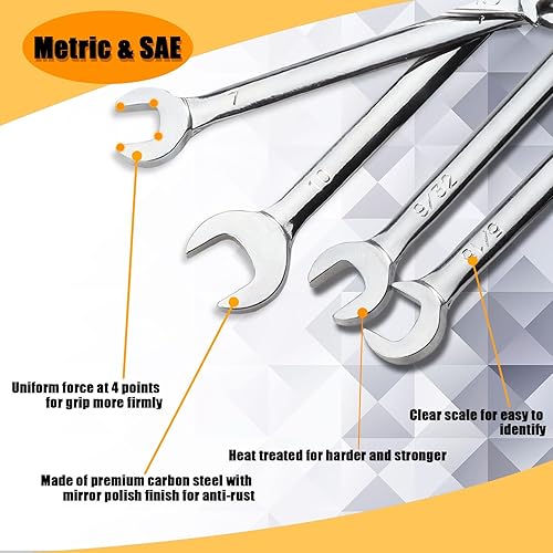 Miniatura 2 de Juego de llaves de doble extremo abierto mini SPEEDWOX, 10 piezas métricas y SAE, cabezas angulares súper delgadas, fabricadas en acero al carbono