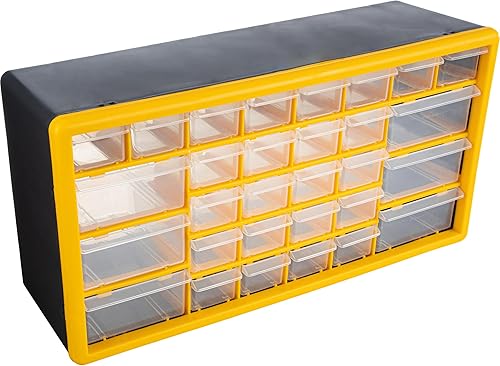 Stalwart Organizador de piezas pequeñas de 30 cajones, 19.6 x 6.25 x 9.75 pulgadas, amarillo