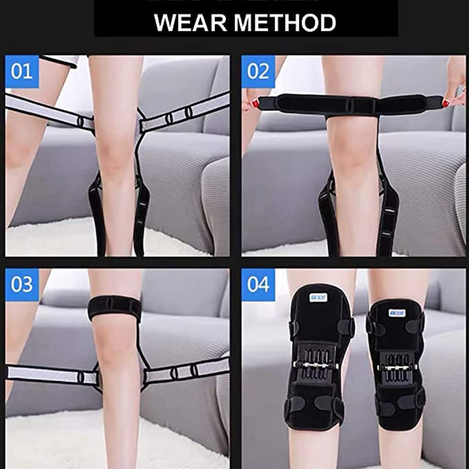 Ginocchiera 2 Pezzi con 3 Molle, Supporto articolare stabilizzatore per Ginocchio a Molla, tutore per Ginocchio Power Lift per Gambe deboli Old Cold Leg Sports Training Squato,Black