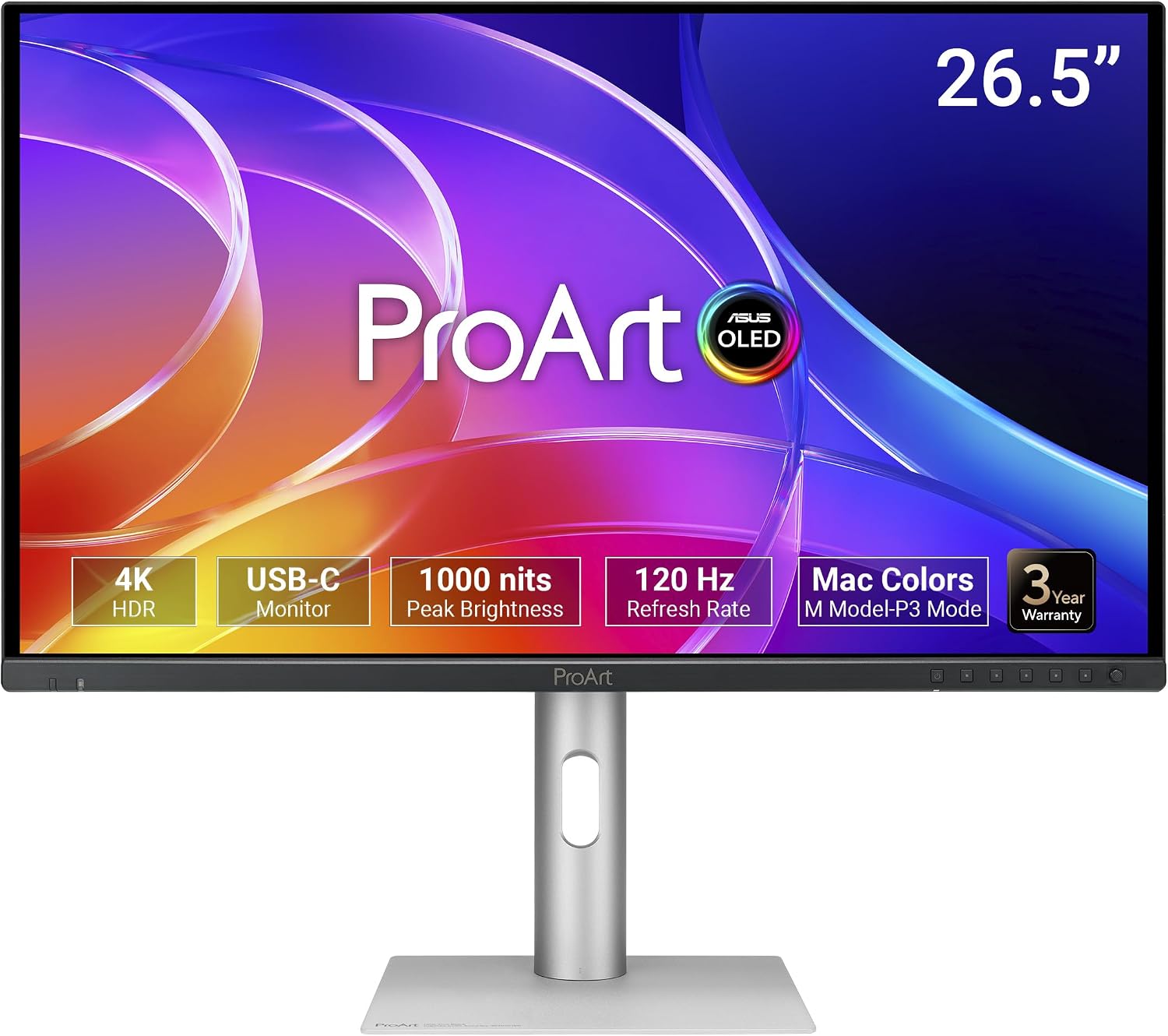 ProArt Display 27" 4K OLED USB-C Professional Monitor (PA279CDV) – QD-OLED, 120Hz, HDR10, 99% DCI-P3, ΔE < 1.5, Calman Verified, USB-C (96W PD), AutoKVM, Ergonomic Stand, Mac, 3yr Warranty