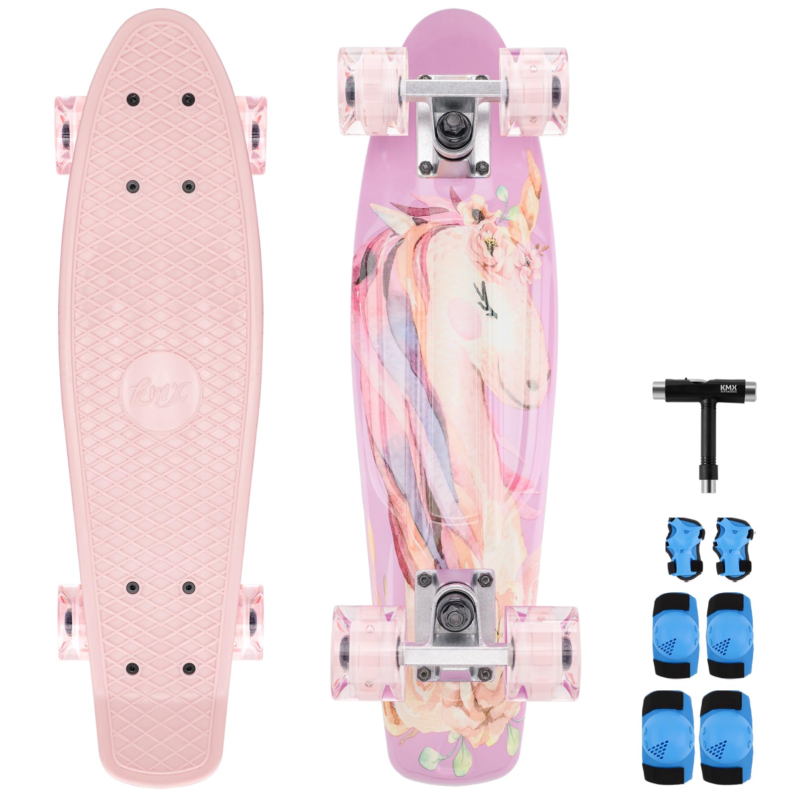 KMX Skateboard 22 and 27 Inch, Classic Cruiser Skateboard for Boys, Girls, Kids, Students, Adults, Teens, Mini Cruiser Board for Beginners and Advanced Skaters.