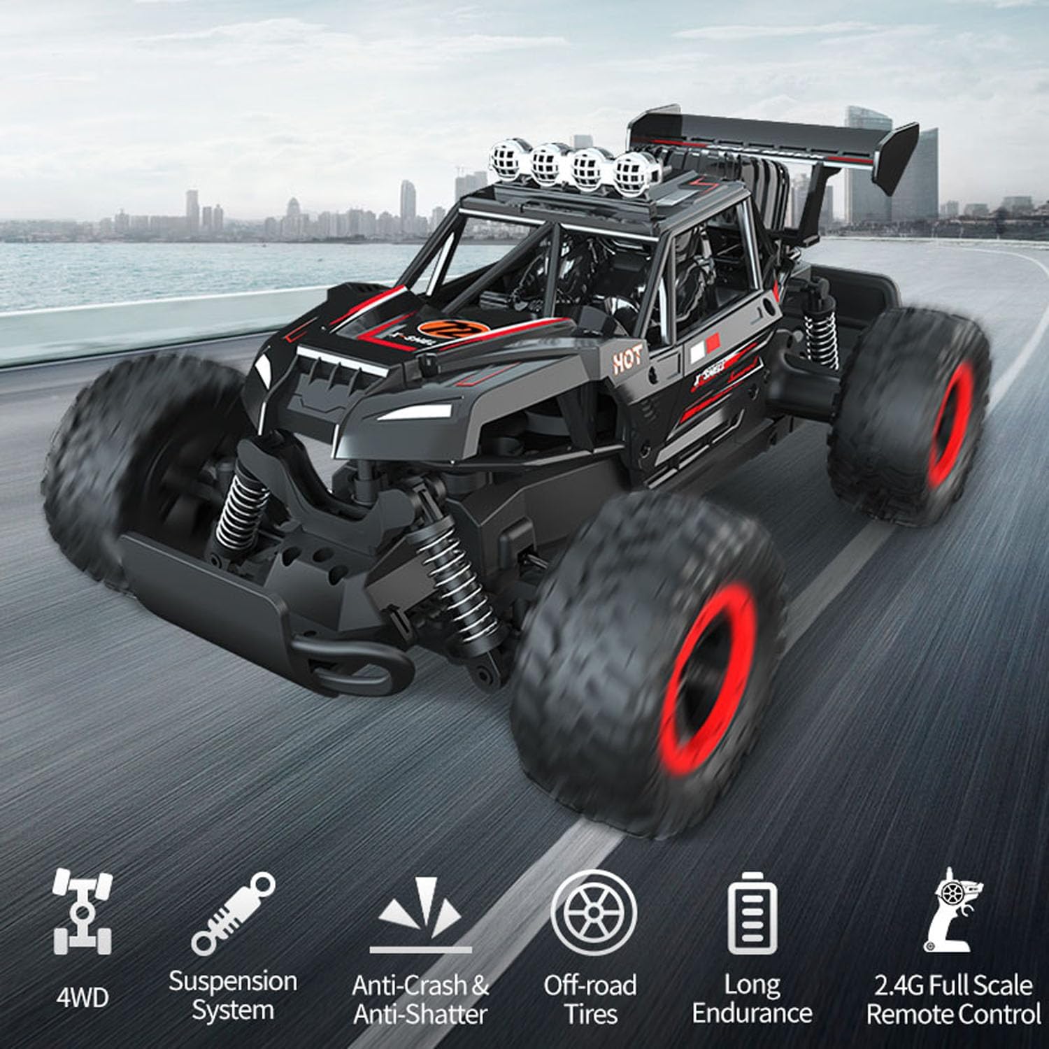 1/16 Q102 RC 4x4 On Road Racing Vehicle Remote Control Drift Car Battery LED Light Effects Ready to Run 2.4Ghz Radio Hobby Grade Model for Adult()
