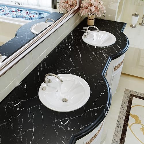 Miniatura 7 de CRE8TIVE Papel de contacto de mármol mate para encimeras, papel tapiz impermeable de mármol negro, autoadhesivo, extraíble, rollo de vinilo para