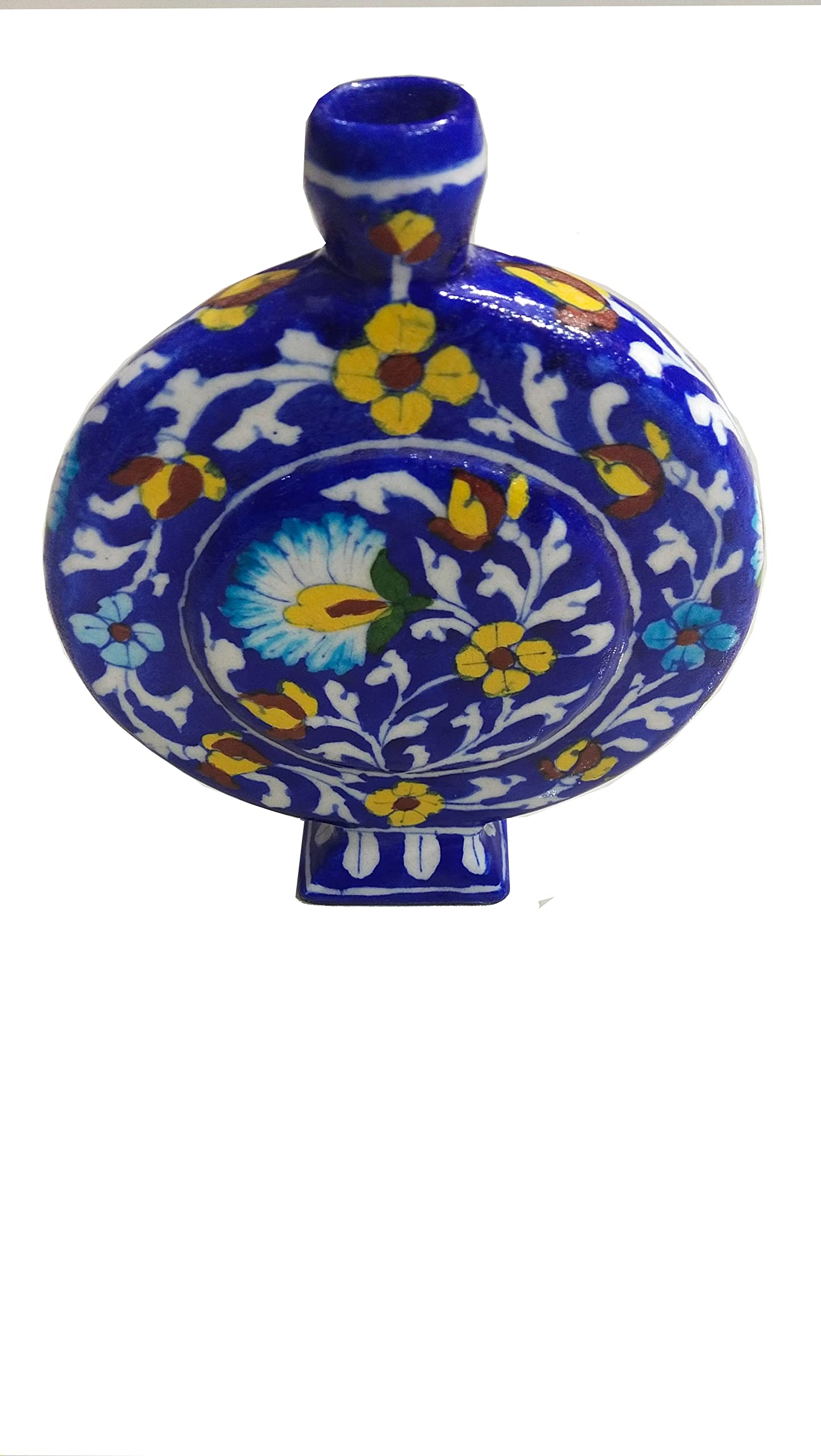 Shiv Kripa Blue Pottery Flower Vase for Living Room | 9 inch Painted Ceramic Long Vase for Home Decor | Blue Color Pottery
