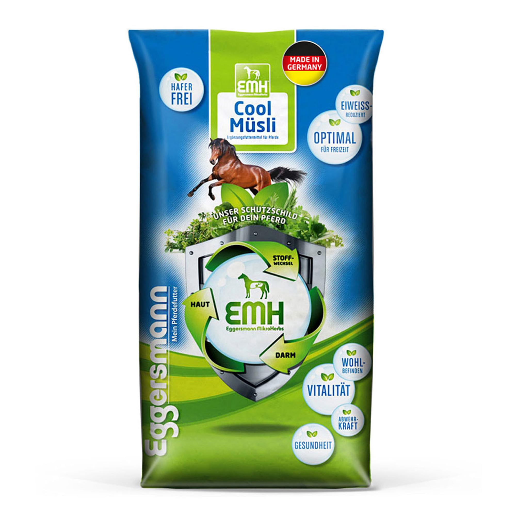 Eggersmann EMH Cool Müsli 20kg – Eiweißreduziertes Pferdemüsli Haferfrei – Zusatzfutter für Pferde und Ponys - Natürliches Pferdefutter
