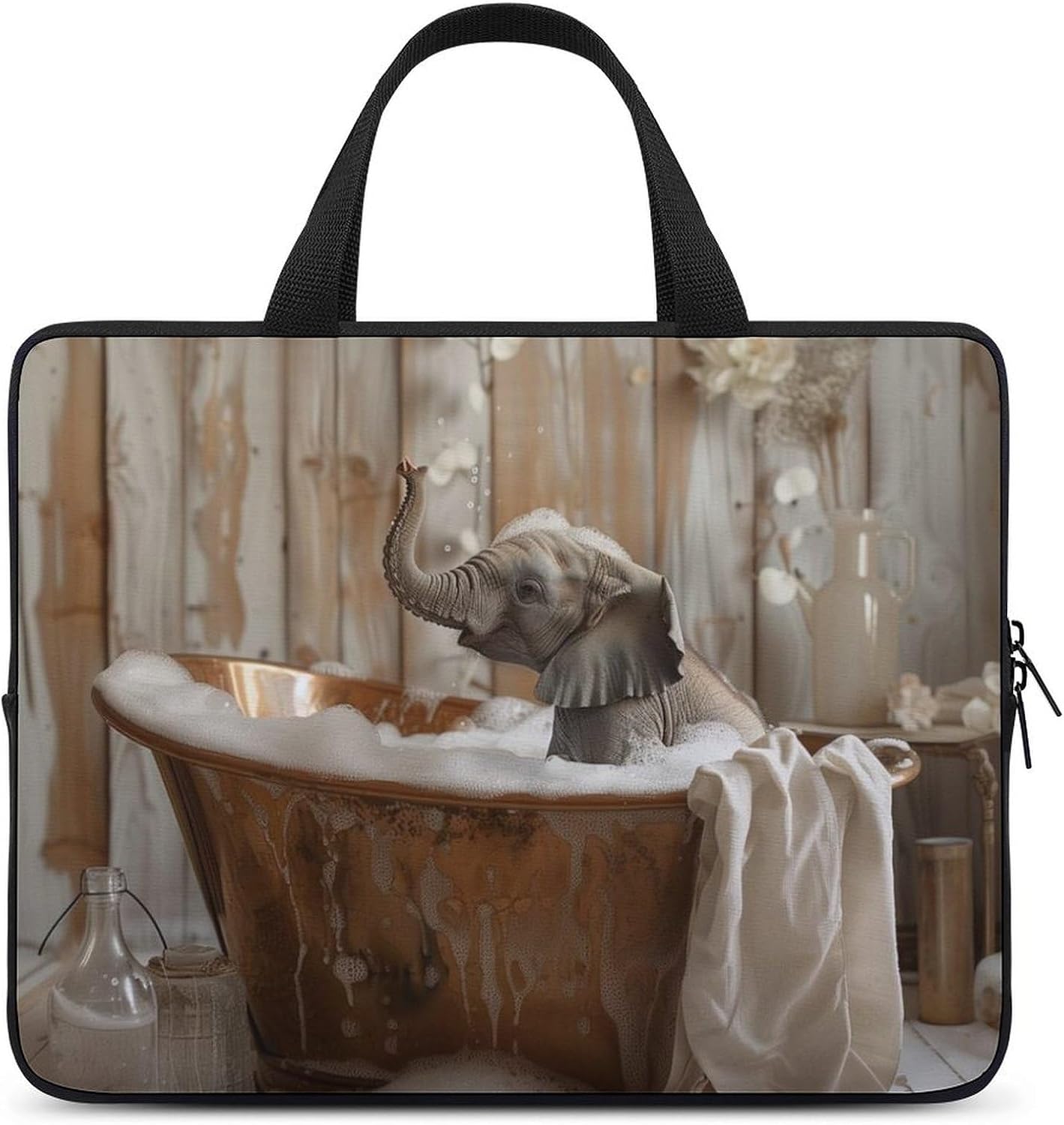 Playful Elephant Bathroom Laptop Bag Laptop Case Computer Messenger Bag with Adjustable Shoulder Strap
