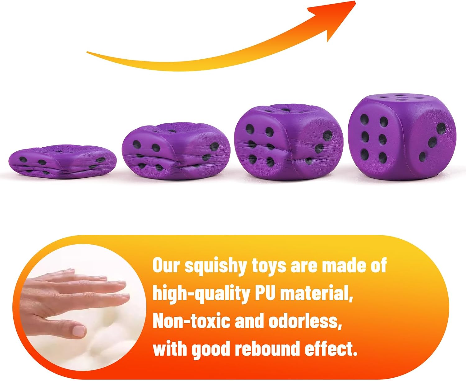 Anboor 2 Pcs Large Foam Dice for Adults Kids - 3.54" Jumbo Big Dados Giant Soft Fun, Colorful Dice for Game Nights & Classroom Activities (Orange & Purple)