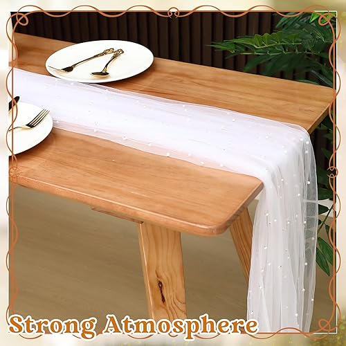 Miniatura 4 de Preboun 6 manteles de perlas a granel de 63 x 118 pulgadas, camino de mesa de boda, velo perlado, telas de tul para boda, ceremonia, fiesta,