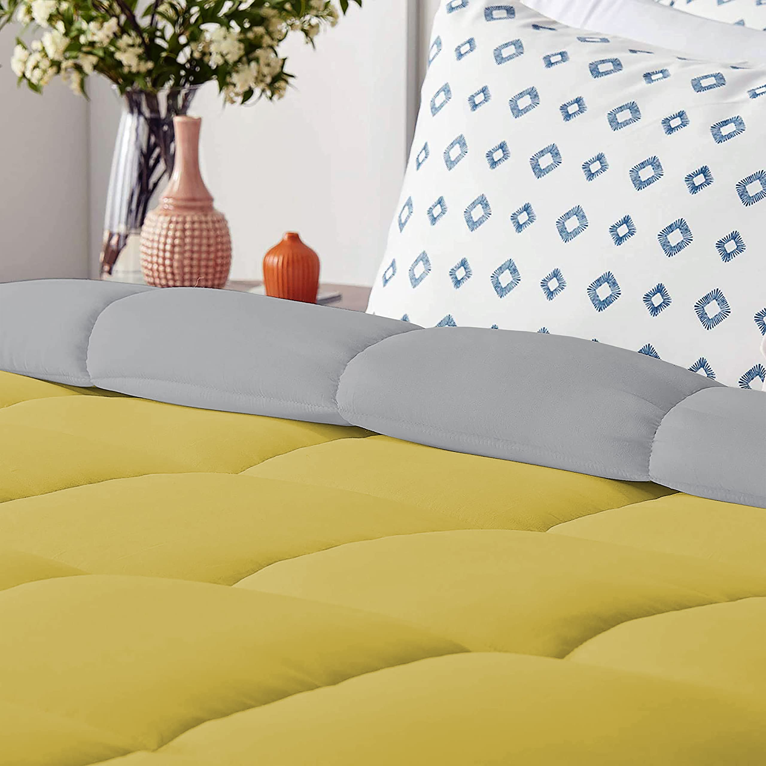 YRM Bedding's Quilted Comforter - 150 GSM Microfiber Reversible Comforter King Size Bed - All Seasion AC Comforter |AC Comforter/Blanket/Quilt/Rajai - Gold/Silver 1