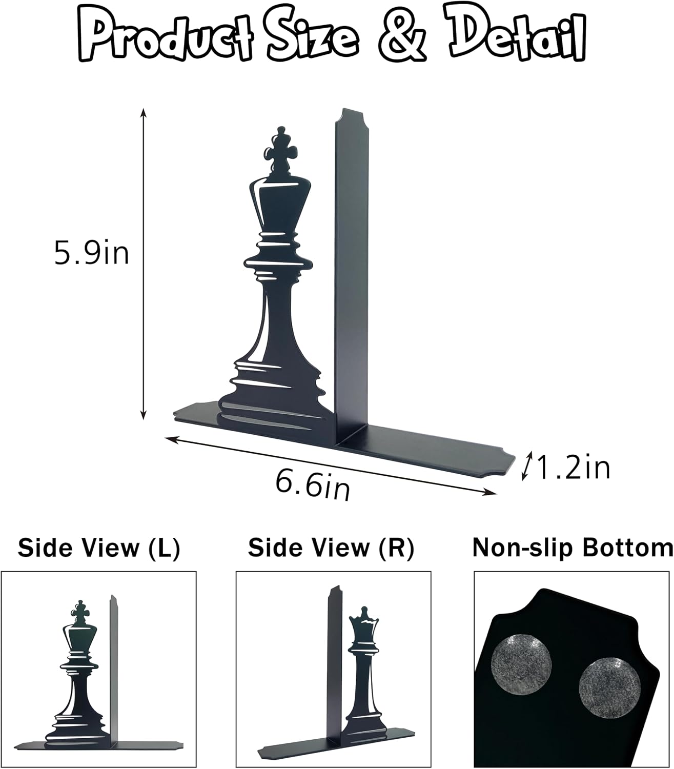 Chess Decor International Chess Bookends - Exquisite Decorative Book Ends for Shelves, Vintage Style Giant Chess Pieces, 6.57x5.91x1.18 inches