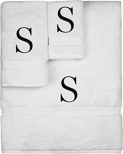 Juego de 3 toallas con monograma, regalo personalizado, juego de 3 toallas bordadas con letras de bloque negro, extra absorbente, 100% algodón