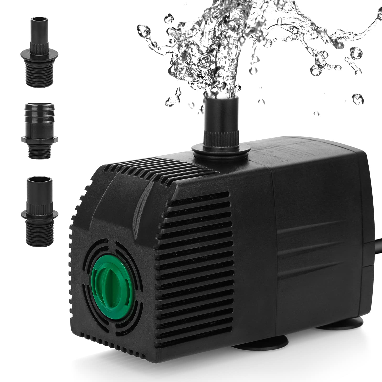 BARST Submersible Water Pump,400GPH Aquarium Pump with 16.5ft Power Cord, Pond Pump Fountain Pump with 3 Nozzles & Pre-Filter Screen for Fish Koi Tank
