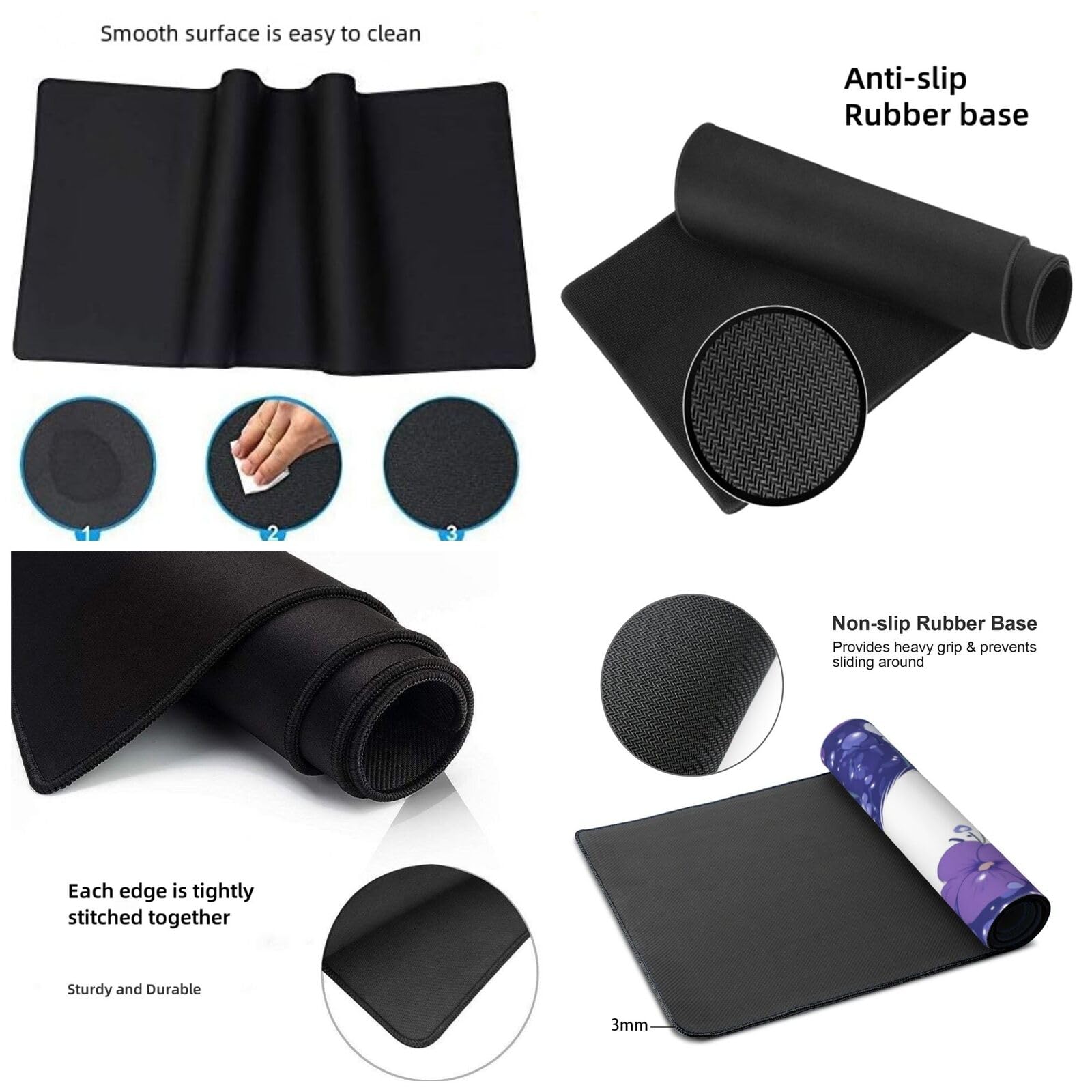 Tappetino Mouse XXL Fiore & Gatto, 100 x 50 cm Tappetino da Scrivania G486 | Tappetino per Mouse, Base in Gomma Antiscivolo, Superficie Impermeabile, Bordi Cuciti, Tappetino Scrivania per Ufficio, Gioco