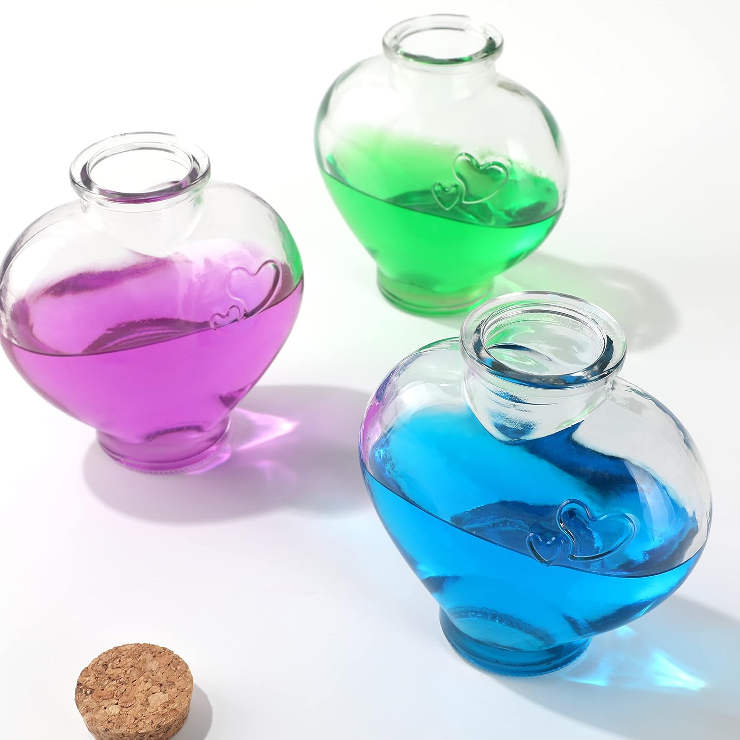 Magic Season Decorative Glass Bottles with Cork Stoppers (355 ml Heart-Shaped Bottles / 2 Pcs)