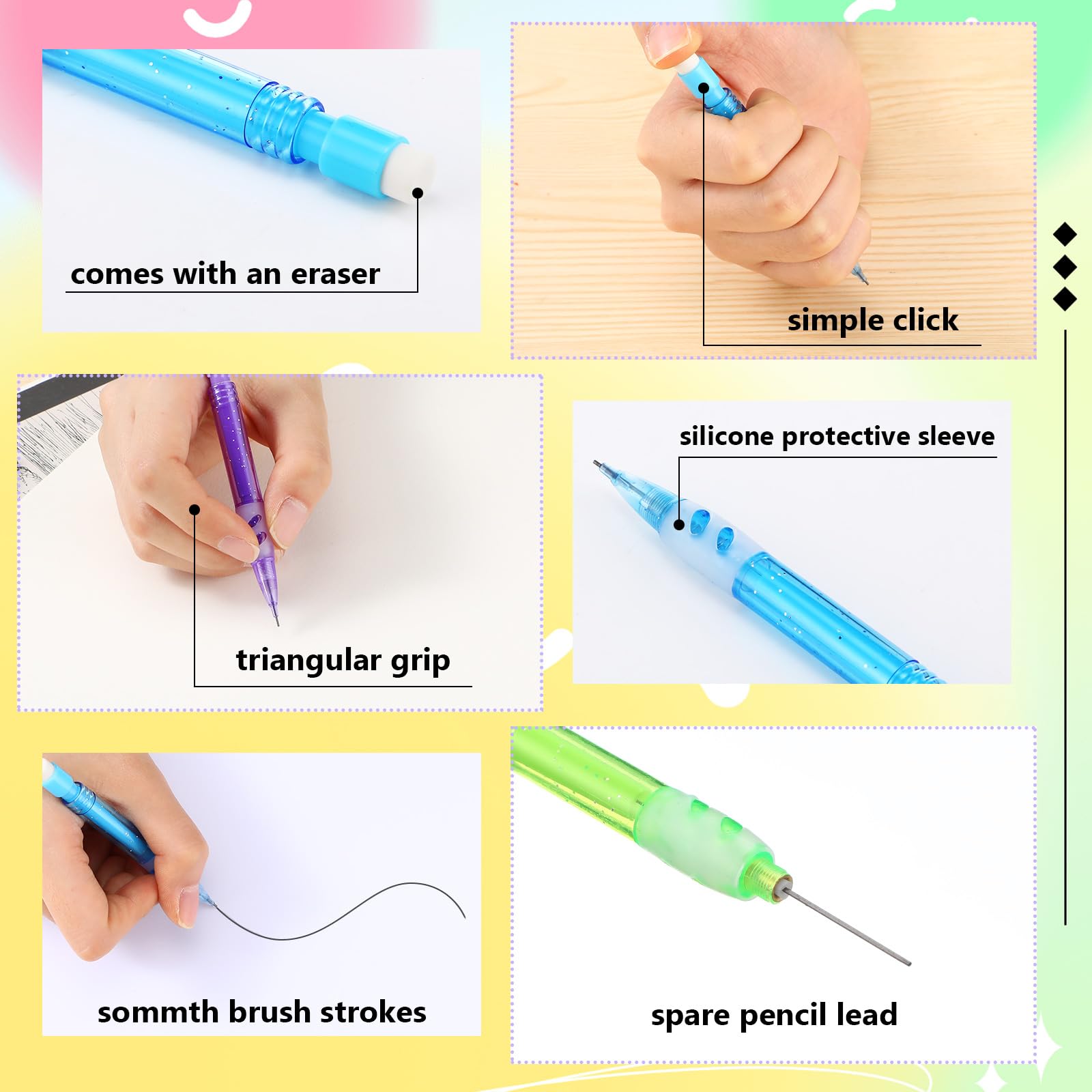 Fuyoooo 100 mini lápices mecánicos automáticos con gomas de borrar de 0,7 mm, pequeño portaminas para escribir, dibujar, bocetos, hogar, oficina, suministros escolares