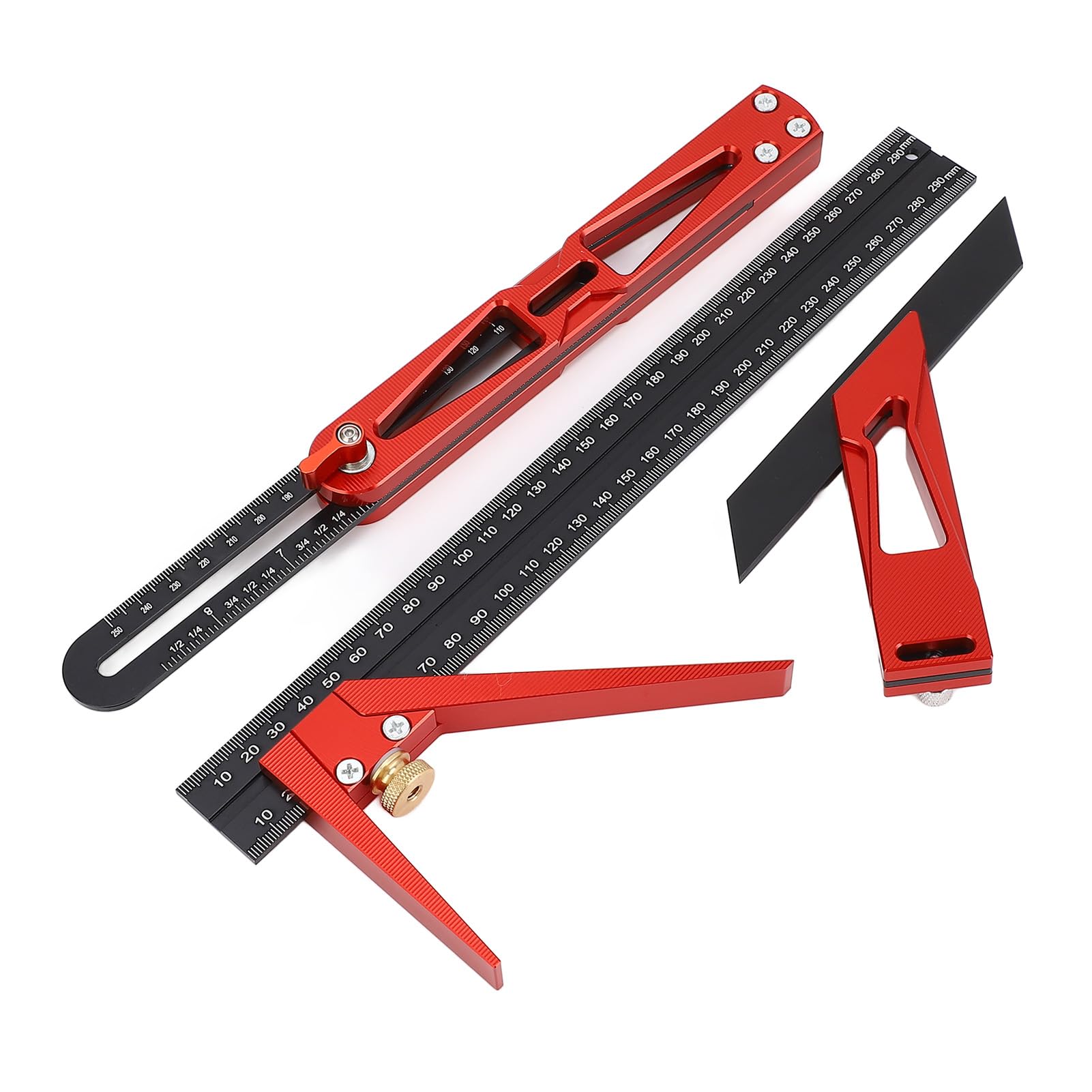 Règle d'angle combinée multifonctionnelle, ensemble de 3 pièces, règle de traçage multi-angle en alliage d'aluminium de 45 degrés à 90 degrés pour l'outil de mesure de dessin de